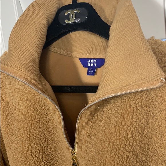 Joy Lab Sherpa/teddy Half zip pullover-cappuccino - Picture 4 of 10